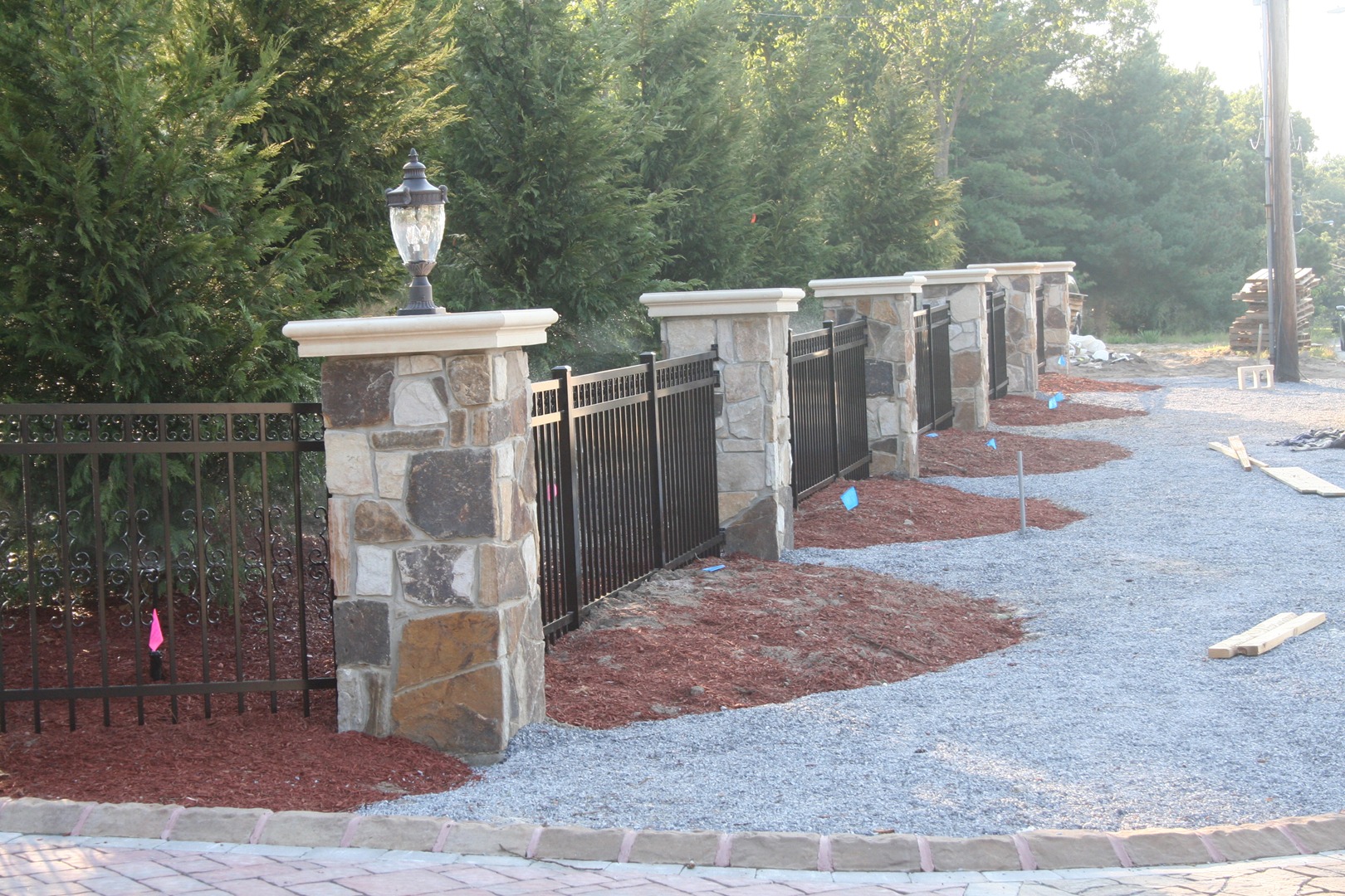 Stone Pillar Fence with Light