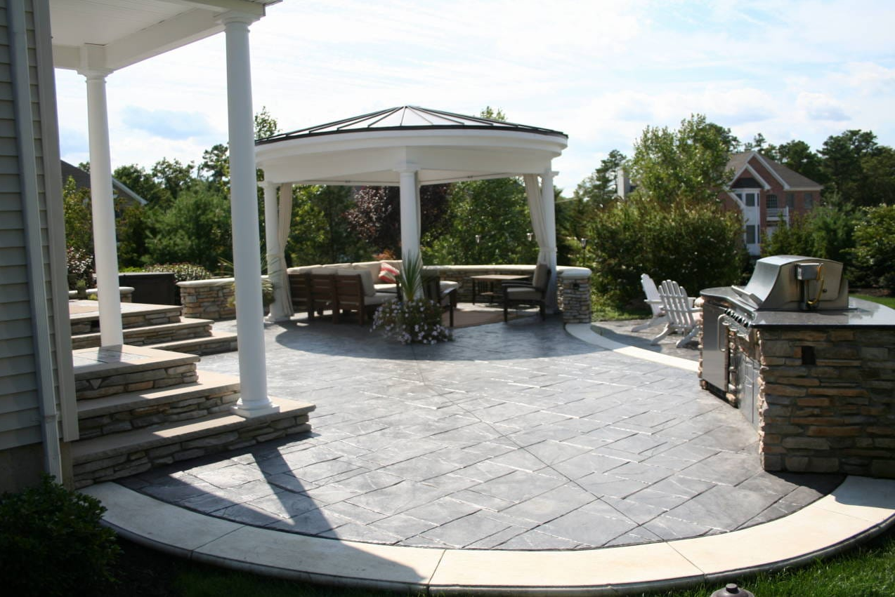 Stamped Concrete Patio, open air kitchen,